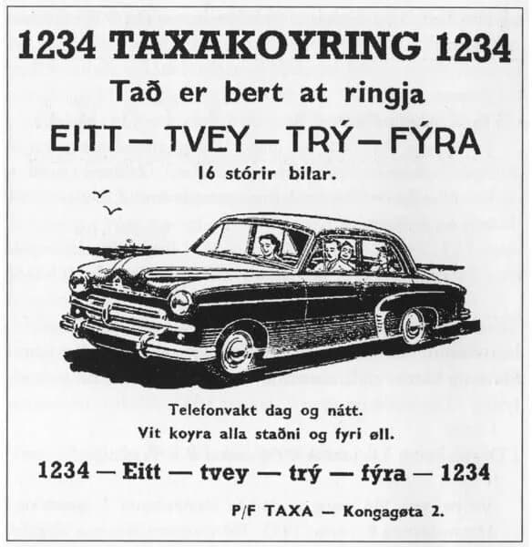 1234 TAXAKOYRING – vintage Auto Taxi advertisement